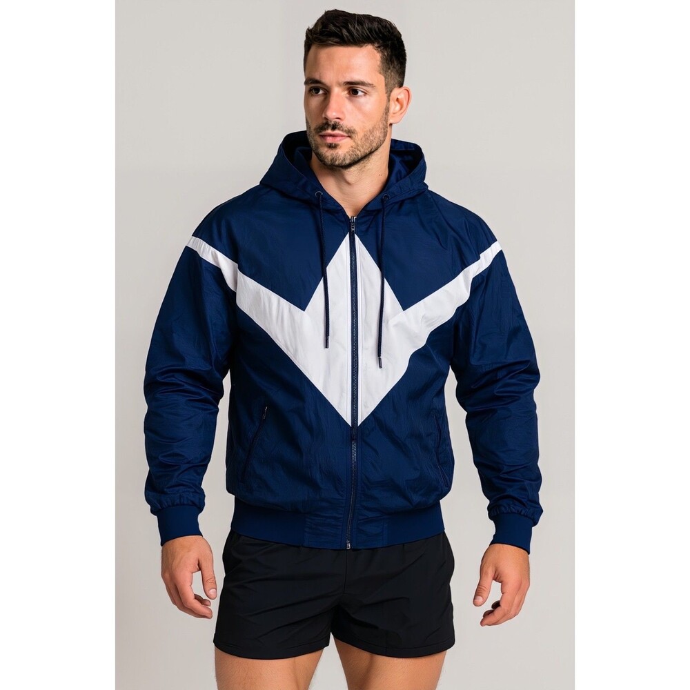 Xara Vintage NWT Super Rare Soccer Rain Jacket Nylon Glanz Hooded Navy